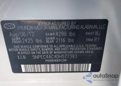 2013 Hyundai Sonata Se из США, поврежденный, VIN 5NPEC4AC4DH577393